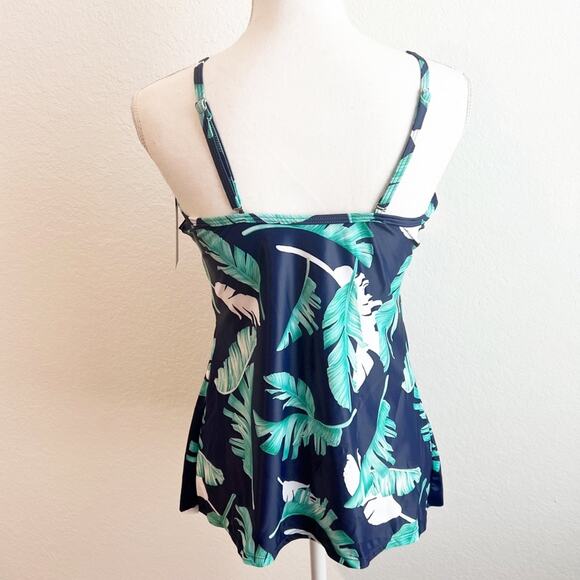 HOLIPICK GREEN BLUE LEAF PRINT WOMEN SWIMMING TANKINI SIZE LARGE BRAND NEW - Picture 4 of 5